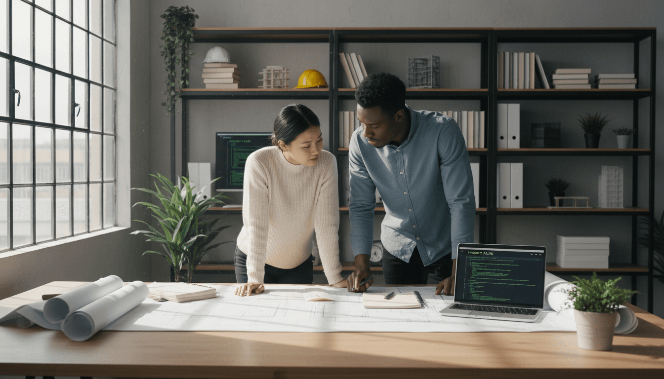 Engineers reviewing deployment pipeline code on computer screens