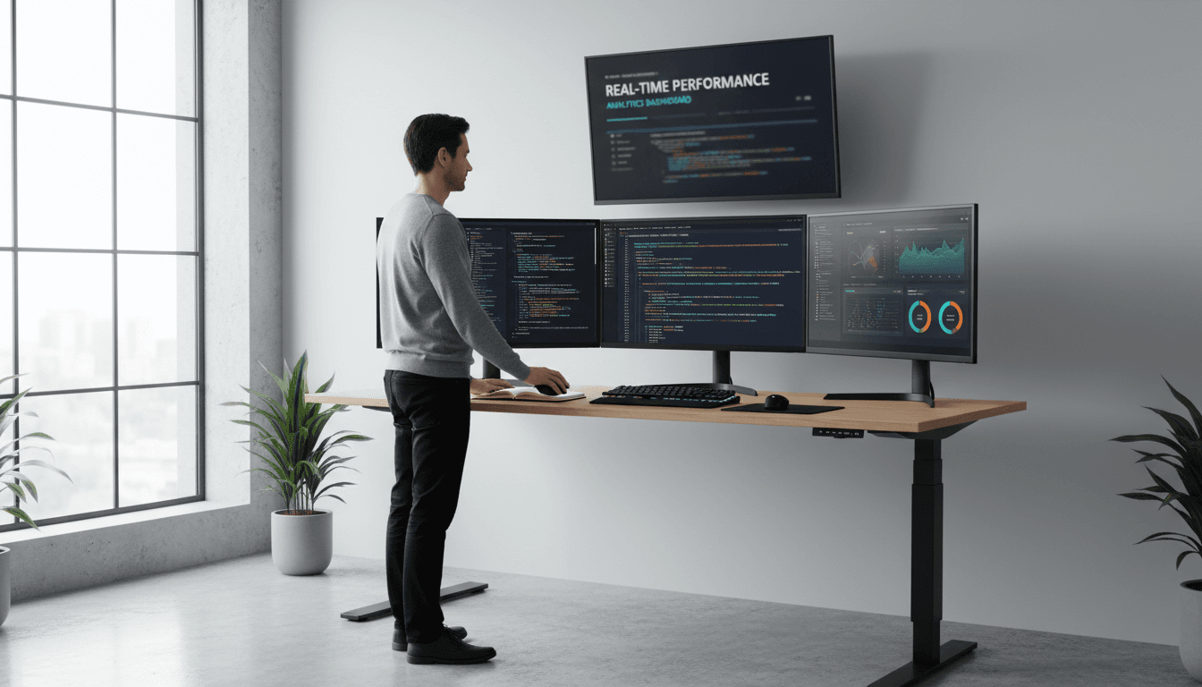 Professional reviewing infrastructure dashboards on monitors